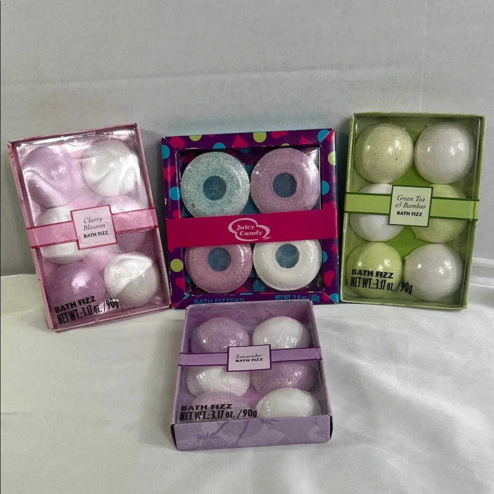 Juicy Candy Bath Fizz Set of 4 Green Tea Cherry Blossom Lavender‎ Gift Set